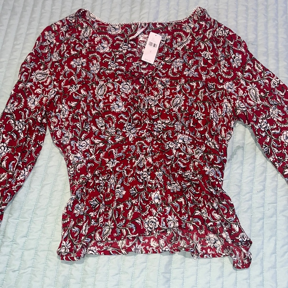 Anthropologie blouse size 8 red blue flowers